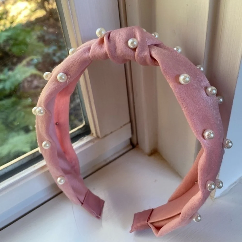 Anthropologie Pink Satin Peal Headband
